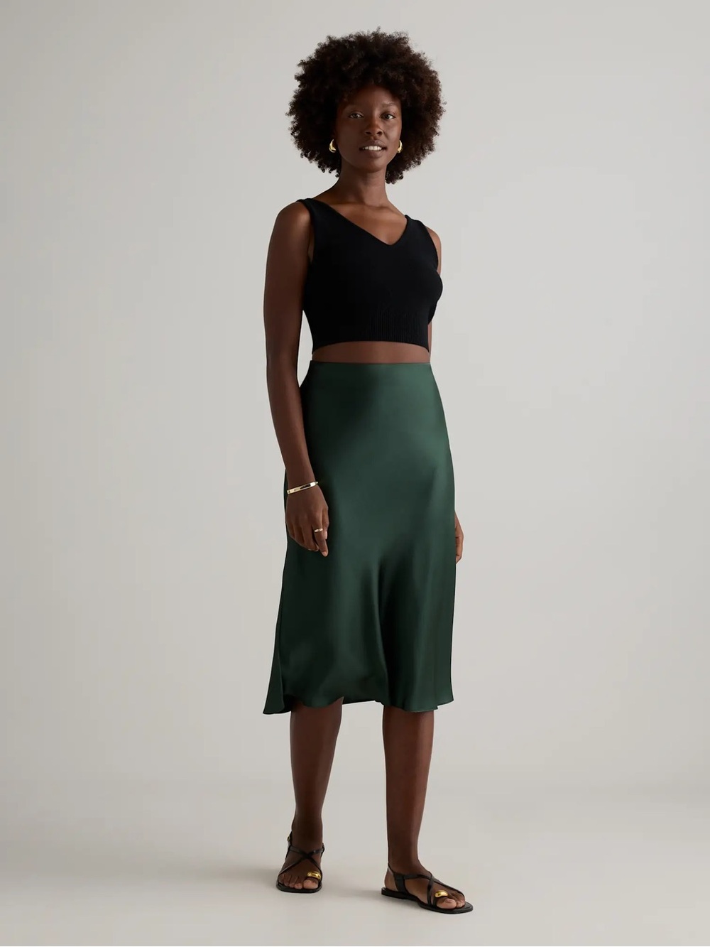 Ann Taylor Emerald Satin Midi Skirt Bias M
